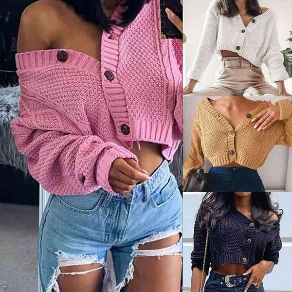 

women knitted cardigan coat jacket women casual autumn twist knitted short jacket loose cropped sweater buttons cardigan, White;black