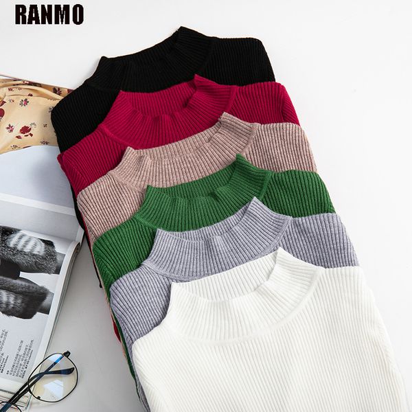 

ranmo soft turtleneck knitted sweaters women pullovers autumn winter office slim casual sweaters jumper korean female q1217, White;black