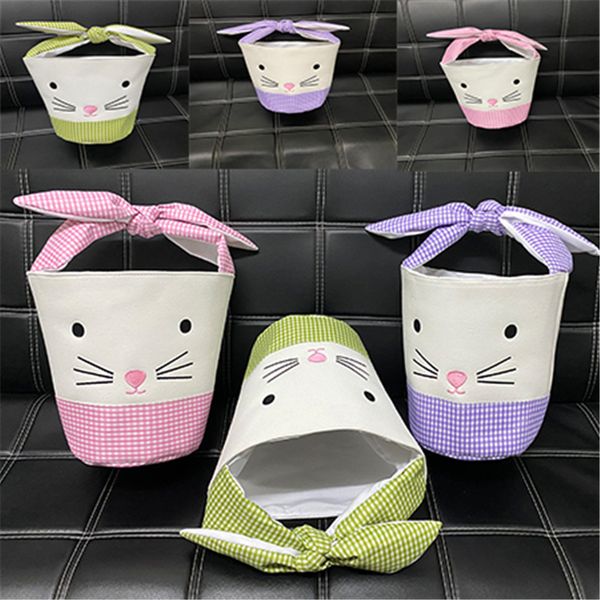 

easter grid bowknot basket bunny bags cute cartoon rabbit printed canvas bag lovely new year gifts egg candies barrel bucket handbag e120906, Black