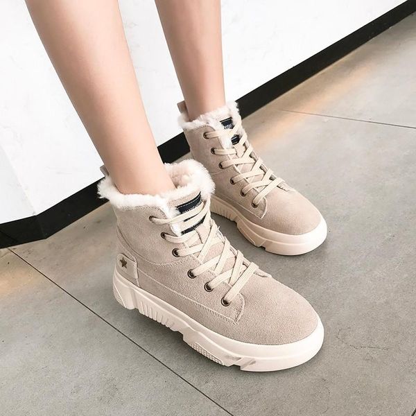 

vintage ankle boots women shoes woman warm plush winter ladies cross tie flock flat platform shoes female botas mujer plus size, Black