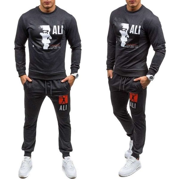 

2020 new leisure / men's boxing champion printed sweater and pants sports suit, Gray