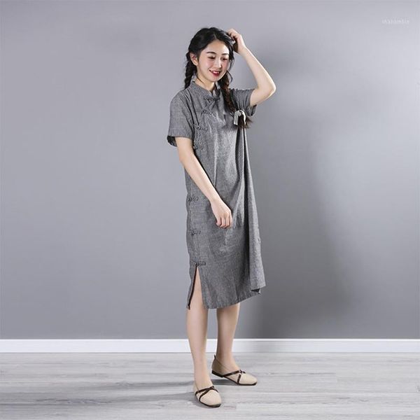 

elegant chinese dresses cheongsam qipao folk dress female retro oriental dress loose striped 2021 summer dresses ta15511, Red