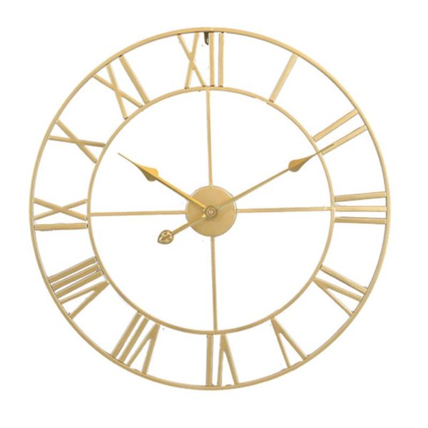 

iron silent wall clock simple wall clock decor home decorative living room (golden embryo golden stitches)
