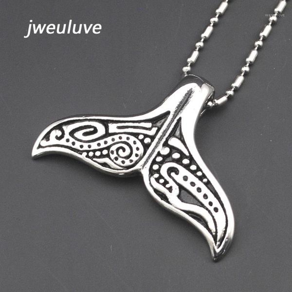 

AMUMIU Dolphins Tail Stainless Steel Pendant Necklace Men Women Casting Wholesale Punk Rock Pendant KP0711, Silver