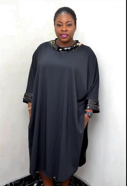 

bust 126 cm new african women's clothes dashiki round collar mid-sleeve sequins embellishment solid color loose long coat1, Red