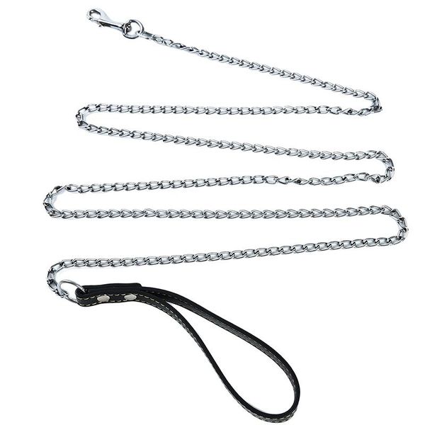 

pet dog leash lead heavy duty bite proof chain training leash leather handle necklace dog product