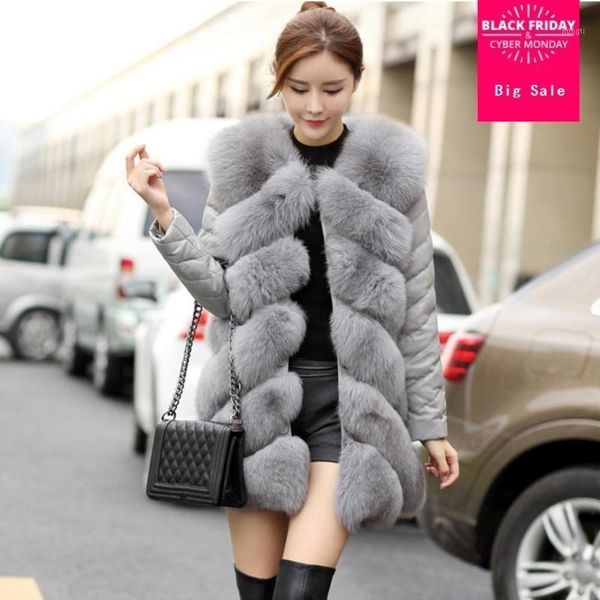 

s-4xl plus size winter new fashion brand fake fur jacket women's warm pu stitching warm thicker faux fur coat wj12821, Black