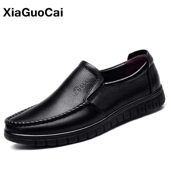 

man genuine leather casual shoes autumn winter father's footwear for men soft slip-on male loafers flats 201125, Black