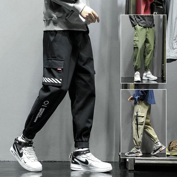 

autumn 2020 casual men's student youth solid color loose trend overalls, Black