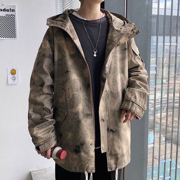 

2021 new men's camouflage graphic printed jackets man casual oversize hooded coats korean streetwear male fashion clothing x89e, Black;brown