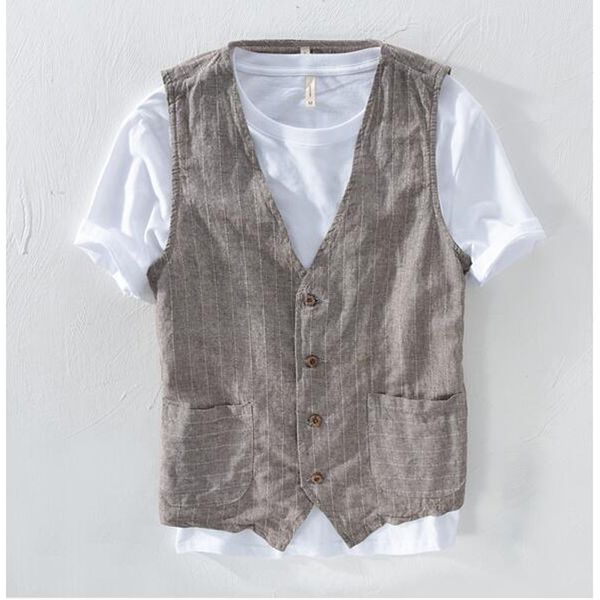 

2021 you'll see linen casual male jacket stripe waistcoat men's clothing plus size s-5xl 6xl suits tcbh, Black;white