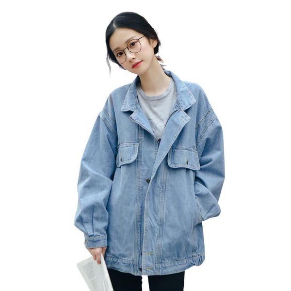 

women's jackets summer women jacket 2021 fashion loose wild female denim simple turndown collar long sleeve ladies cw318, Black;brown