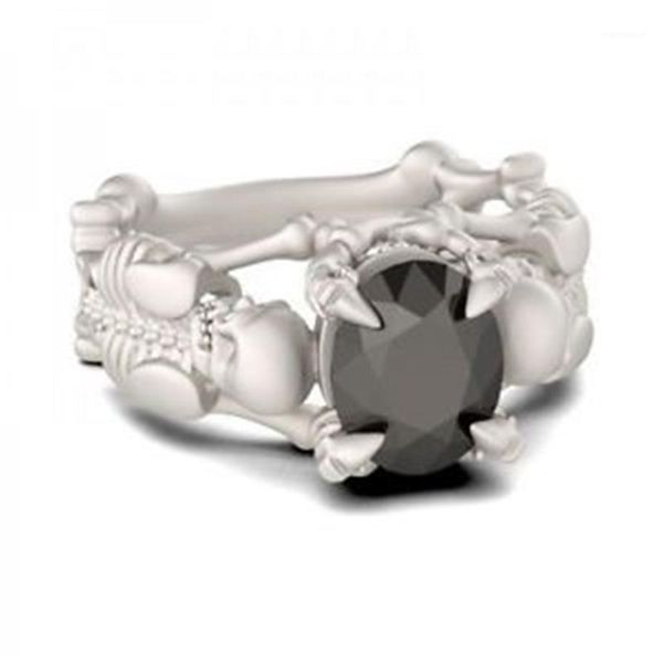 

Popular Silver Female Ring Personality Charm Simple Skull Black Zircon Retro Hand Jewelry to Give Gifts1, Slivery;golden