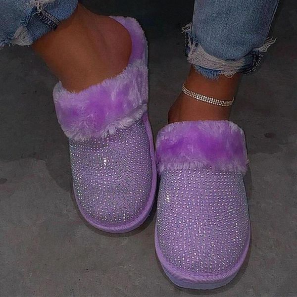 

Women Slippers Winter Warm Faux Fur Home Unisex Shoes Fur Slides With Crystal Indoor Bedroom Flats Furry Slippers Buty Damskie #zi8J, Black