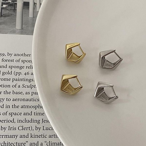 

geometric stereo 925 sterling silver earrings women's simple temperament ins personality atmosphere joker ear buckle high sense, Golden;silver