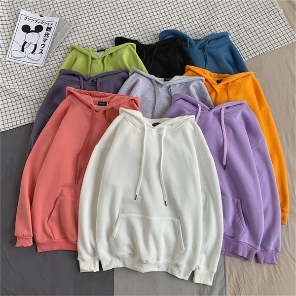

oversize 18 colors sweatshirts autumn women solid hoodies female cotton thicken warm hoodied lady casual loose fashion 201208, Black