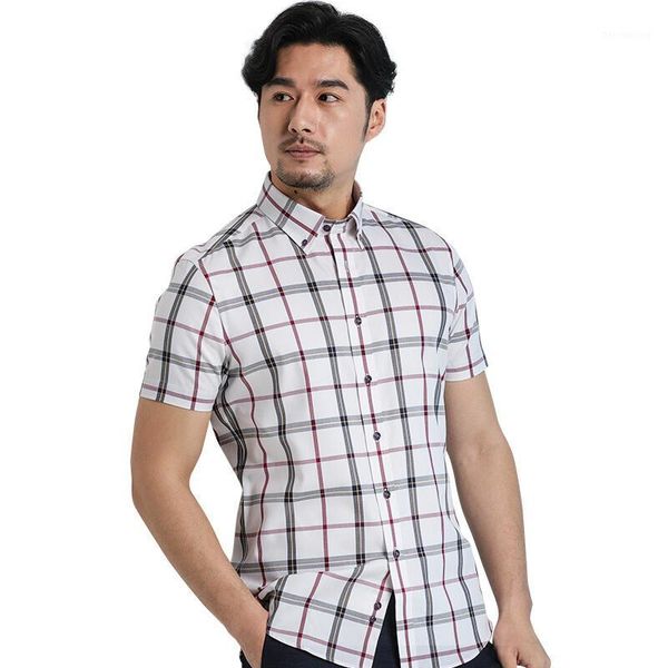 

deep new cotton business shirt men dress shirt plaid fashion short men's men full size camisa masculina shirts 76548s1, White;black