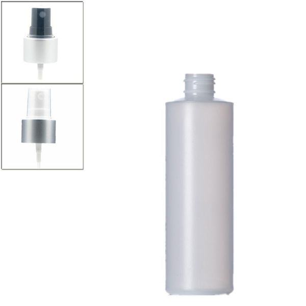 

250ml empty plastic soft bottle ,natural-colored hdpe cylinder round with black/white aluminum fine mist sprayers wmtfjx