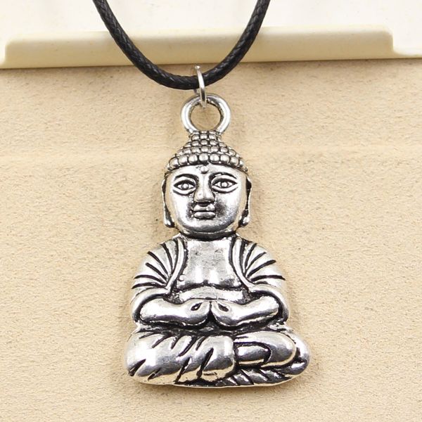 

tibetan silver color pendant buddha necklace choker charm black leather cord factory price handmade jewelry nqdp