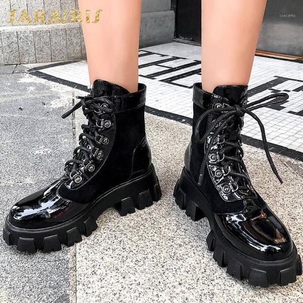 

sarairis fashion 2020 genuine leather comfy popular gear boots cross strap waterproof platform luxury celebrity boots neutral1, Black