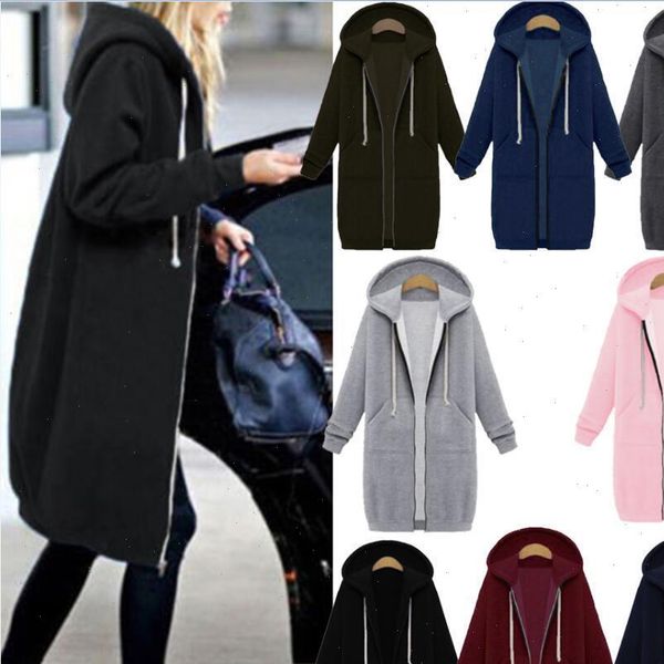 

women casual long zipper hooded jacket hoodies sweatshirt vintage plus size 5xl, Black