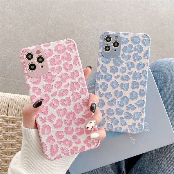

for iphone 12 pro max phone case pink blue leopard tpu soft shell protective cover for iphone 12 mini xs 8 7 plus