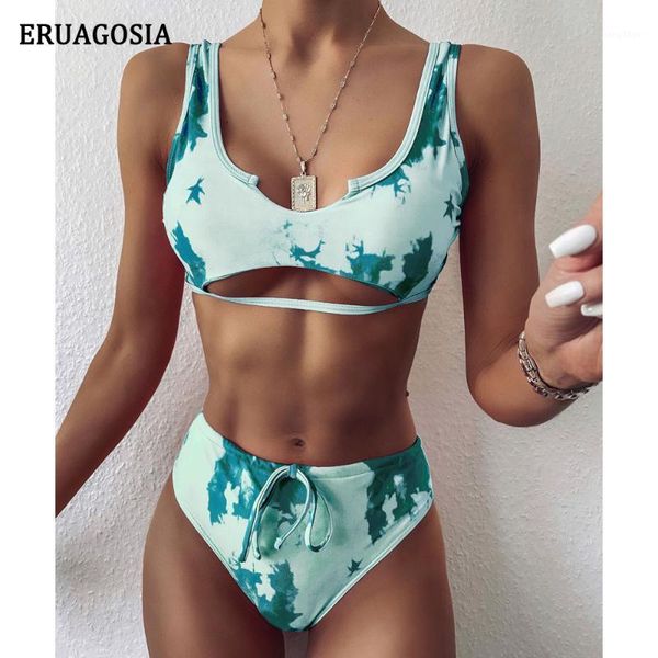 

tie-dye bikini set 2020 swimwear high waist bikinis mujer cut-out bathing suit women two pieces swimsuit beachwear biquinis1, White;black