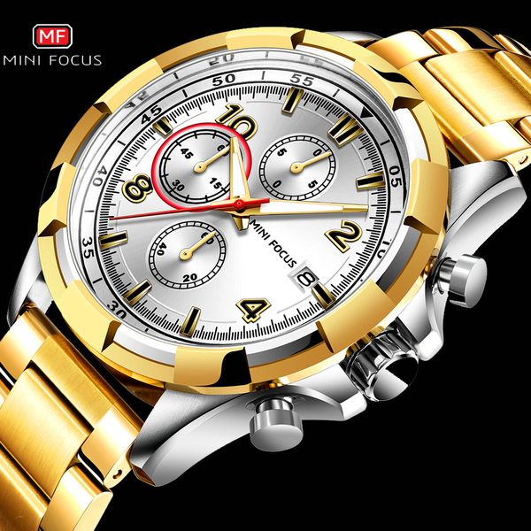 

brand luxury minifocus quartz watch men golden stainless steel strap calendar dial 2018 fashion waterproof wristwatch, Slivery;brown