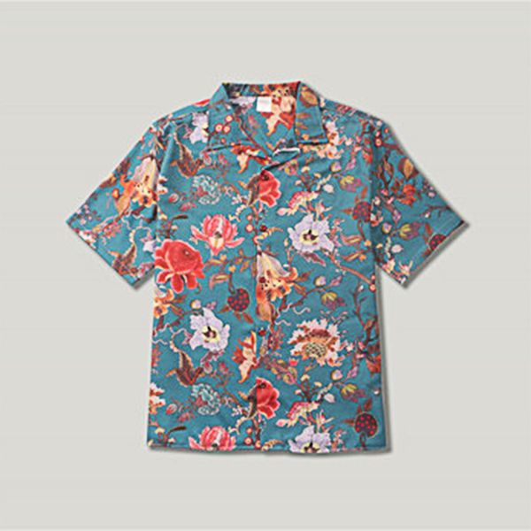 

print personalized retro full flower printed loose men's shirt turn-down collar short sleeve casual dress shirts male kg-41, White;black