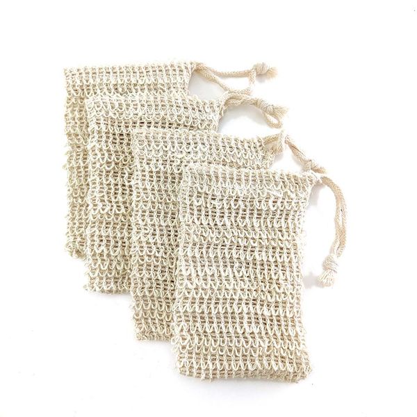 

4 шт. натуральный сисальный конопляный мыльный мешок blister пена mech mesh soap net вспенивание легкой пузырькой мешок для ванной комнаты д