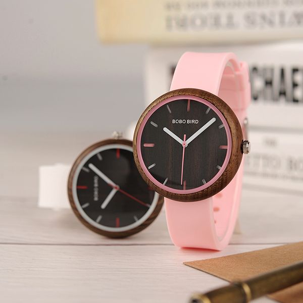 

bobo bird r28 relogio feminino colorful silicone strap women's watches quartz wristwatches reloj mujer women watch fashion gifts 201114, Slivery;brown