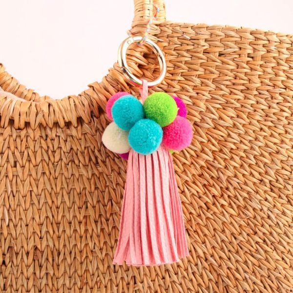 

fashion jewelry keychain pom pom tassels key chain pompom keyring valentines day gift pendant gift wholesale price qh6007 h bbyhbt
