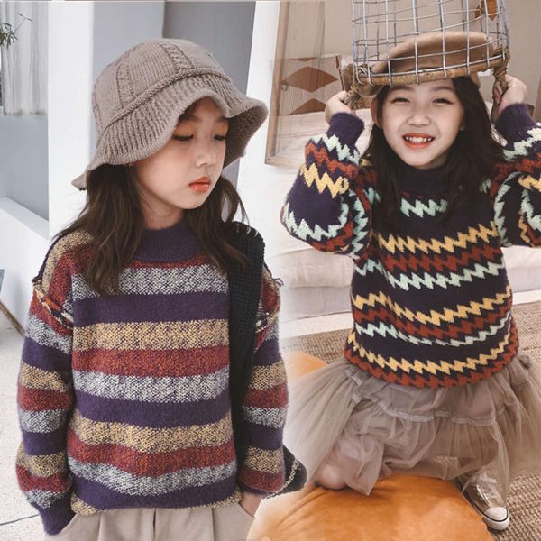 

korean mink girls' wool winter sweater children's clothing, Blue
