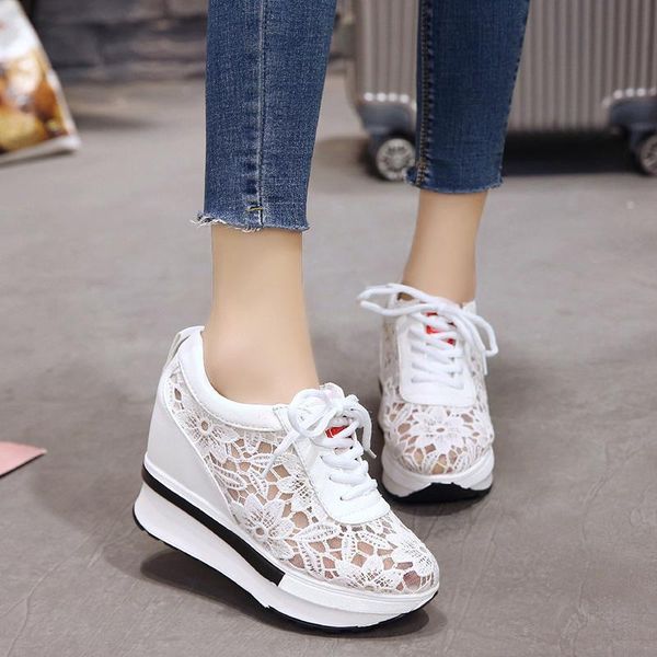 

summer lace-up breathable women sandals wedges chunky heels height increasing paltform female ladies shoes zapatos de mujer, Black