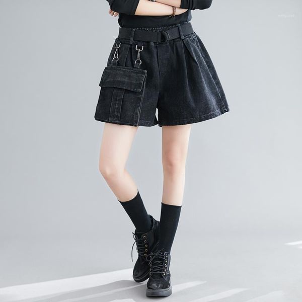 

safari style women shorts 2021 summer vintage pocket high waist wide leg black female shorts, White;black