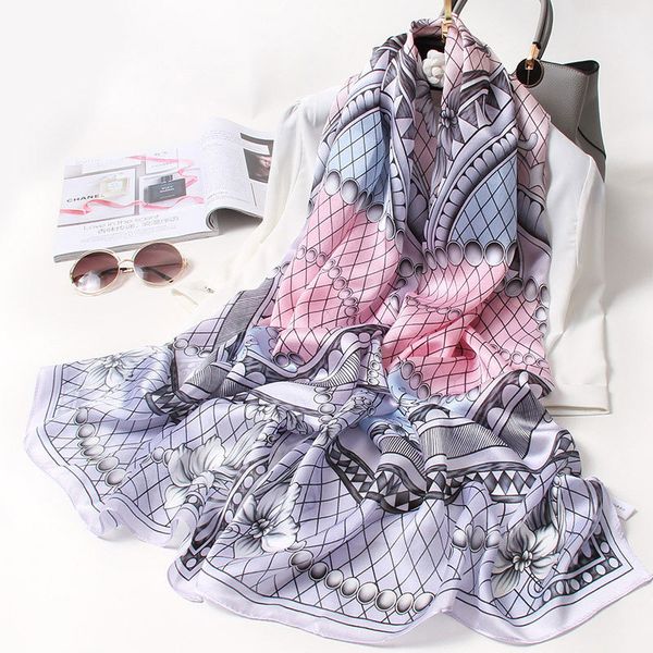 

100% handkerchief of women brands 2021 hangzhou shawls and lady wrappers printed foulard natural silk scarves pure scarf mphm, Blue;gray