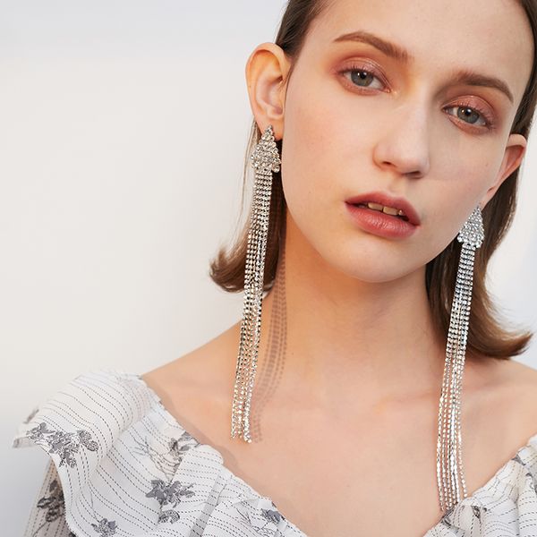 

christmas present fashion triangle long tassel earrings female temperament simple wild earrings personality earrings, Golden;silver