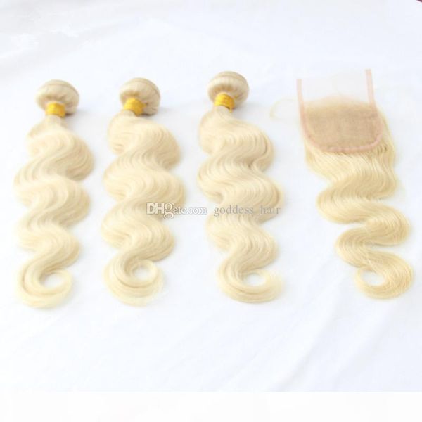

russian 9a lace closure with bundles 3 bundles hair body wave 613 human hair weaves with lace closure 4*4 4pcs lot, Black