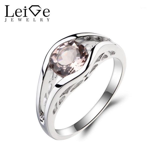 

leige jewelry solitaire ring round cut pink gemstone natural morganite ring engagement 925 sterling silver for women1, Golden;silver