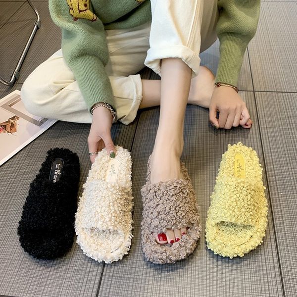 

women home slippers winter warm shoes woman slip on flats slides female faux fur slippers 36-40 wholesalee flip flops open toe x1020, Black