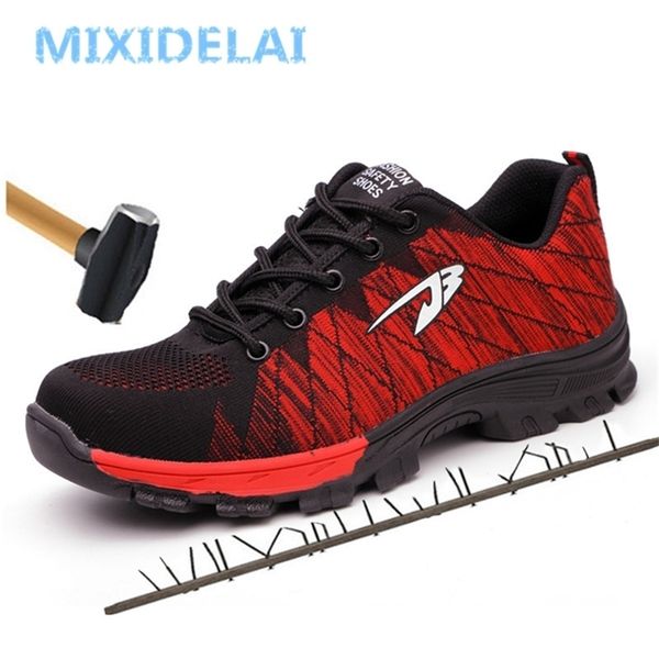 

big size men's breathable mesh toe cap work boots men outdoor anti-slip steel puncture proof protetive safety shoes y200915, Black;brown