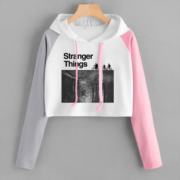 

hip hop stranger things hoodie girl women spring autumn high waist black short sweatshirt ladies hoodies casual crop