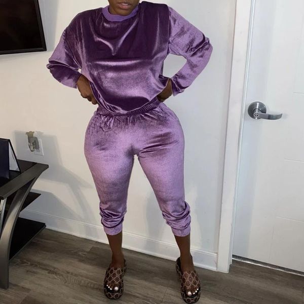 

velvet tracksuit women's set smooth soft lounge wear two piece set and pants sweat suits velour 2 piece outfits for women, Gray