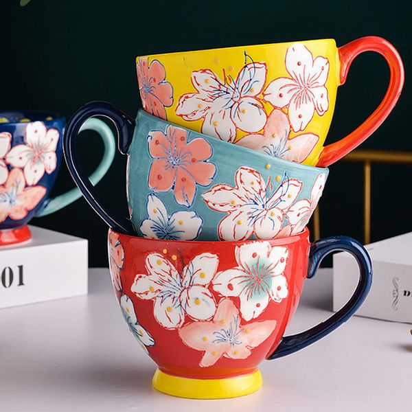 

ins classicism style hand-painted mark ceramic cup milk oatmeal breakfast cup coffee cup household large capacity water