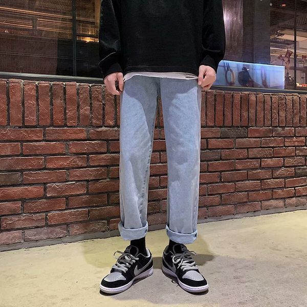 

2021 jeans, men's personality, korean fashion, new capris fashion, Blue