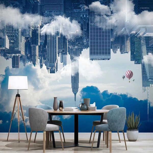

custom mural wallpaper 3d creative city building cloud sky wall painting living room dining room background wall painting tapety1