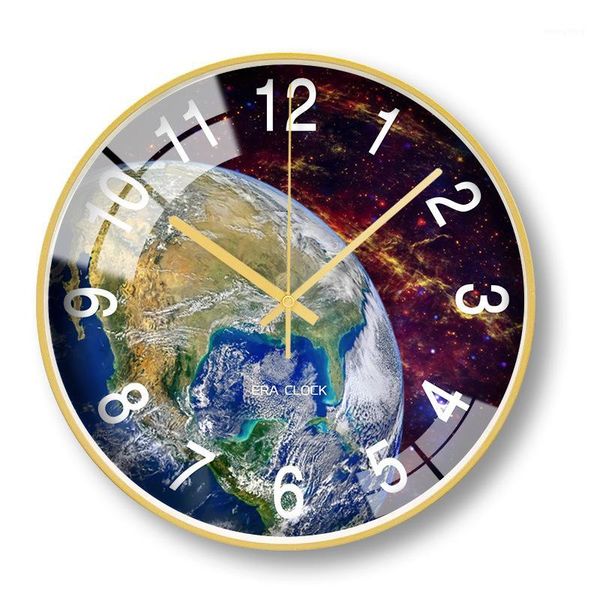 

nordic modern wall clock metal gold silent kitchen clock creative earth wall watch home decor horloge murale gift fz7571