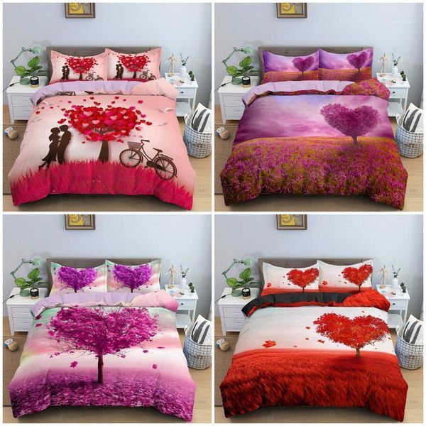 

heart-shaped tree duvet cover set valentine's day bedding set soft quilt cover romantic style comforter bedclothes1