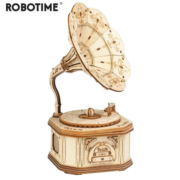

robotime new arrival diy 3d wooden gramophone model building kit toy gift for children friend y200413
