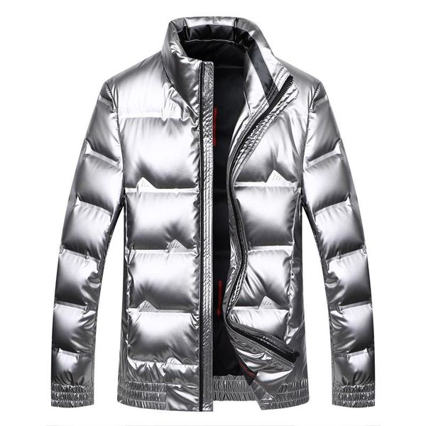 

silver shiny down jacket new winter 2020 middle-aged male collar up to keep warm man's coat, Black